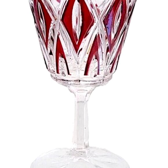 Vintage VMC Reims French Harlequin Crystal Wine Glasses Set of 3, 1 Red 2 Yellow - Picture 9 of 13